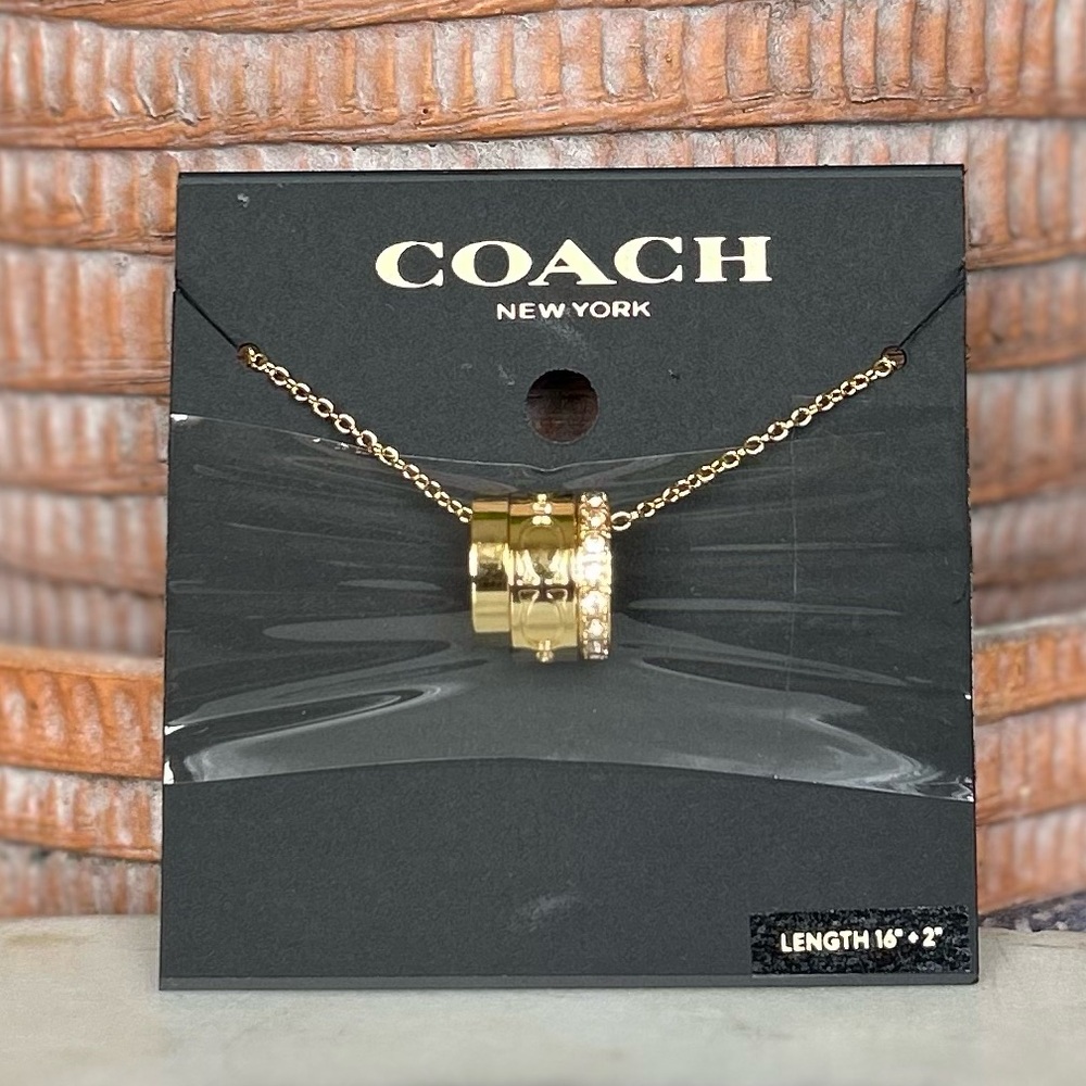 NWT - Coach Gold Tone Pendant Necklace with Crystal Accents - Picture 3 of 4